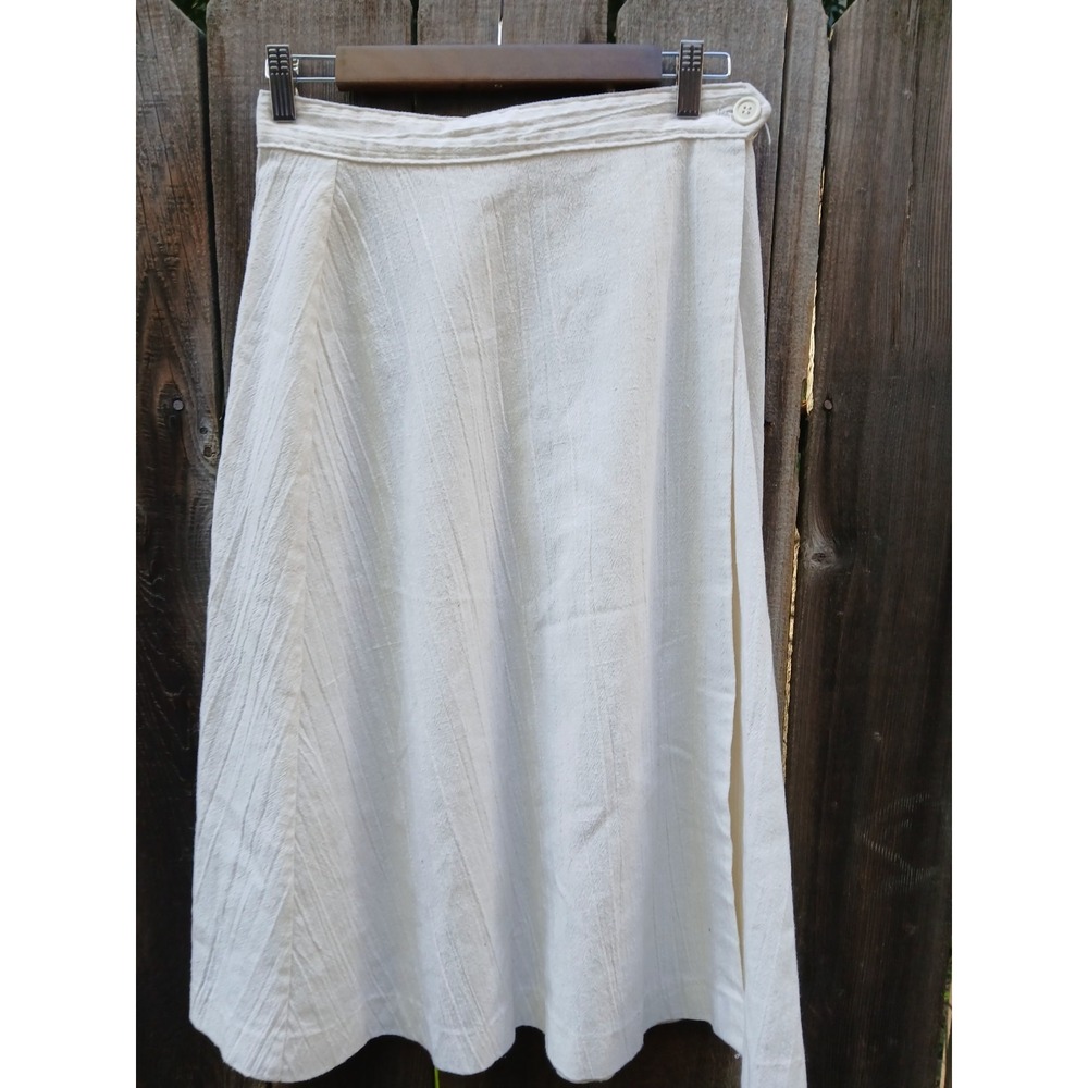 Vintage Montgomery Wards Minimalist Prairie Cream Cotton Button Wrap Skirt